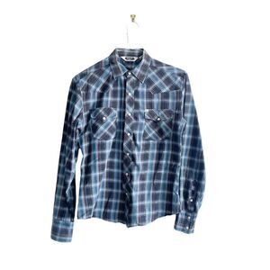 Salt Valley Western Mens Shirt Pearl Snap Up Long Sleeved Blue Plaid S